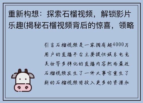 重新构想：探索石榴视频，解锁影片乐趣(揭秘石榴视频背后的惊喜，领略无穷影片魅力)